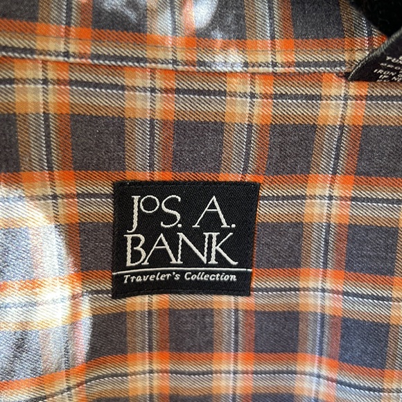 JoS A BANK Plaid Shirt with Orange and‎ Gray Pattern Mens size XL - Picture 6 of 10